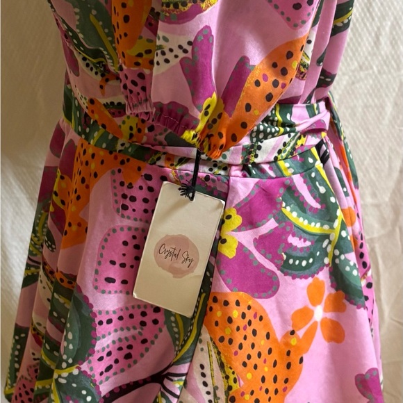 Crystal Sky Juniors’ Puff-Sleeve Tie-Back Jungle Print Dress Large NWT’s - Picture 8 of 14